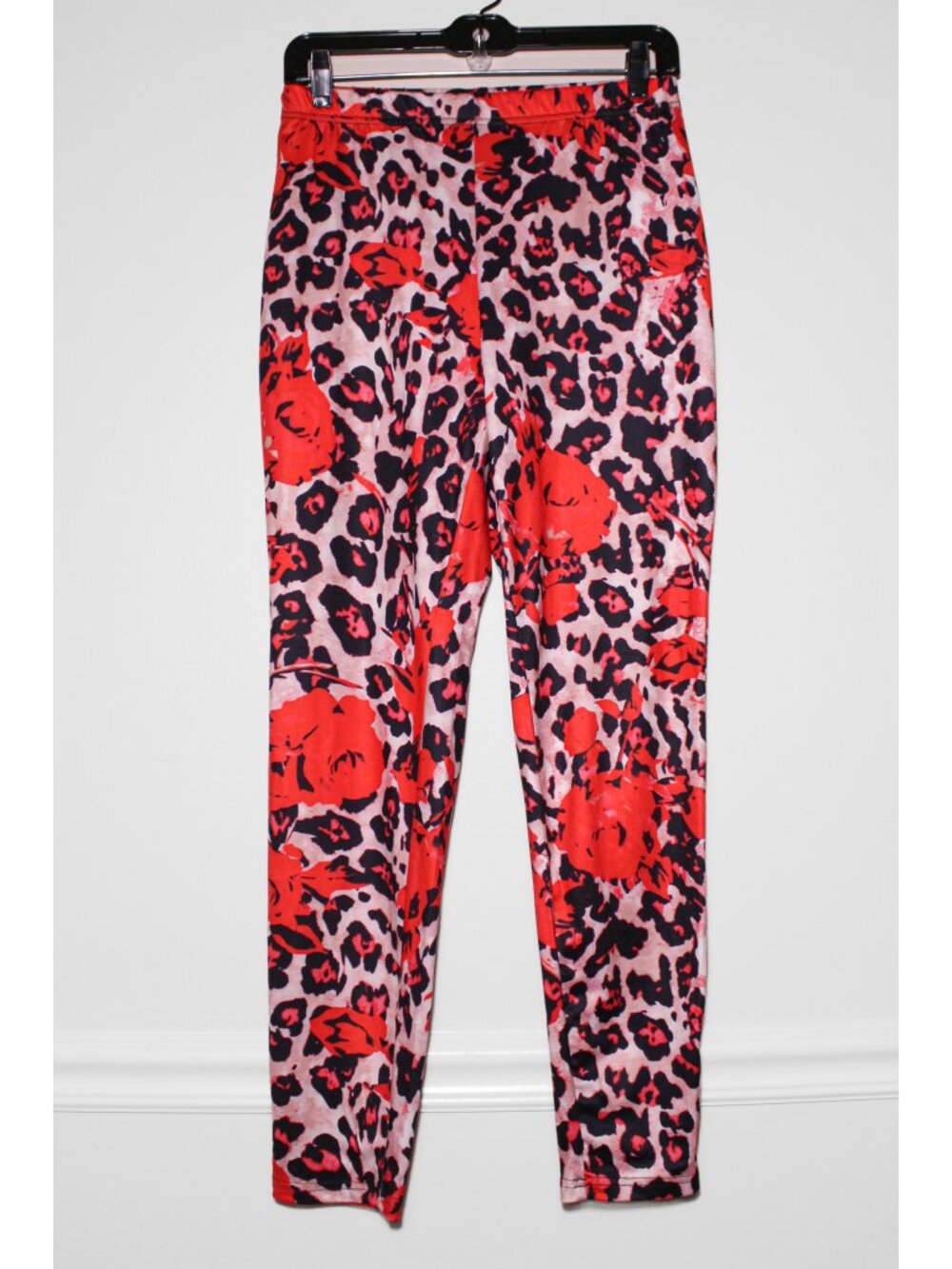 Shein Rose and Cheeta Animal Print Legging Red Black Size L